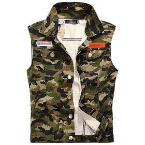 Size Large Camouflage Sleeveless with Patches Slim Fit